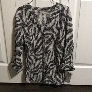JM Collection Button Up Zebra Print Blouse NWT